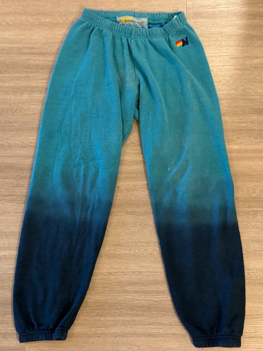 Aviator Nation Teal to Navy Ombre Sweatpants Size S